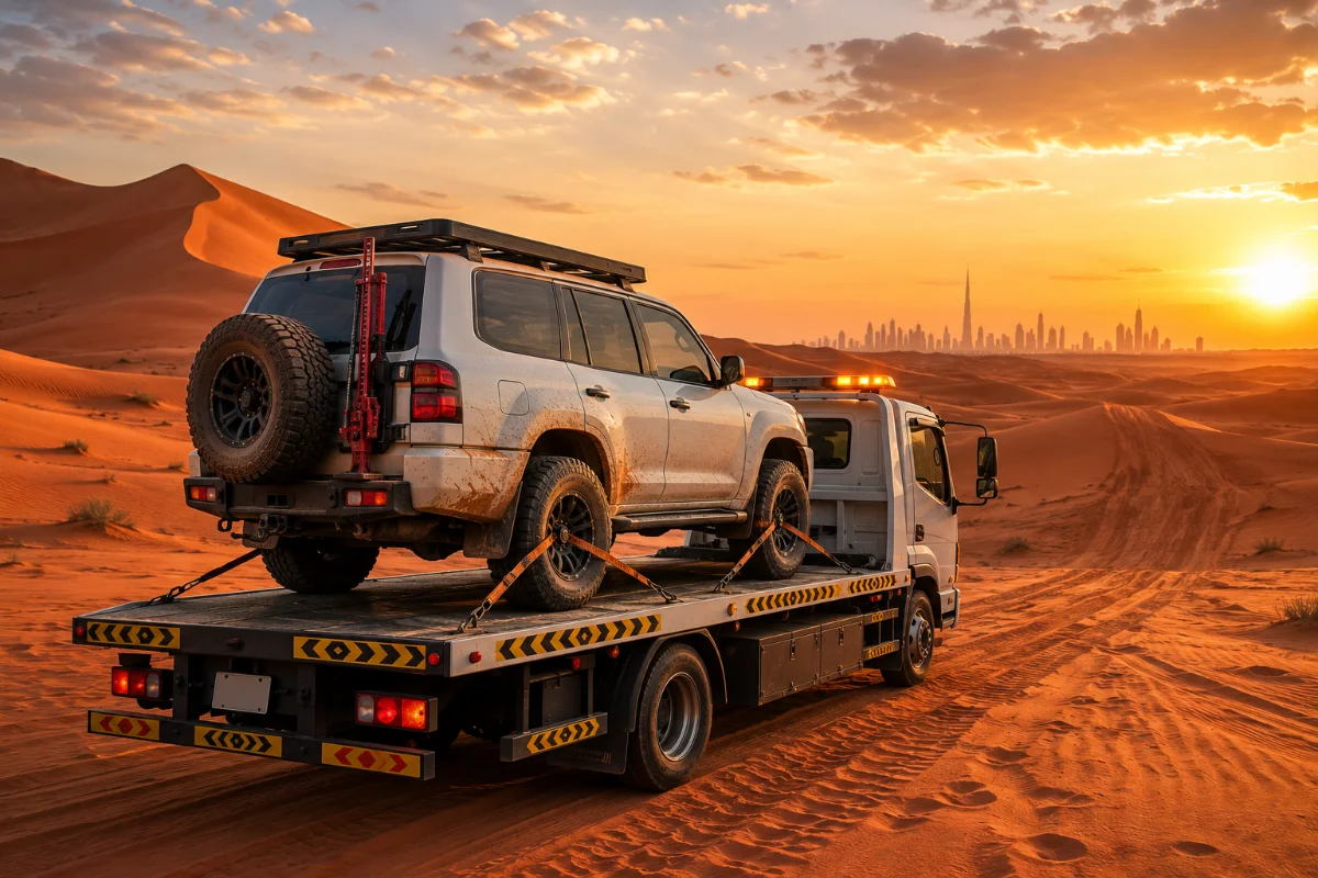 4x4 being pulled from a sand dune with recovery strap